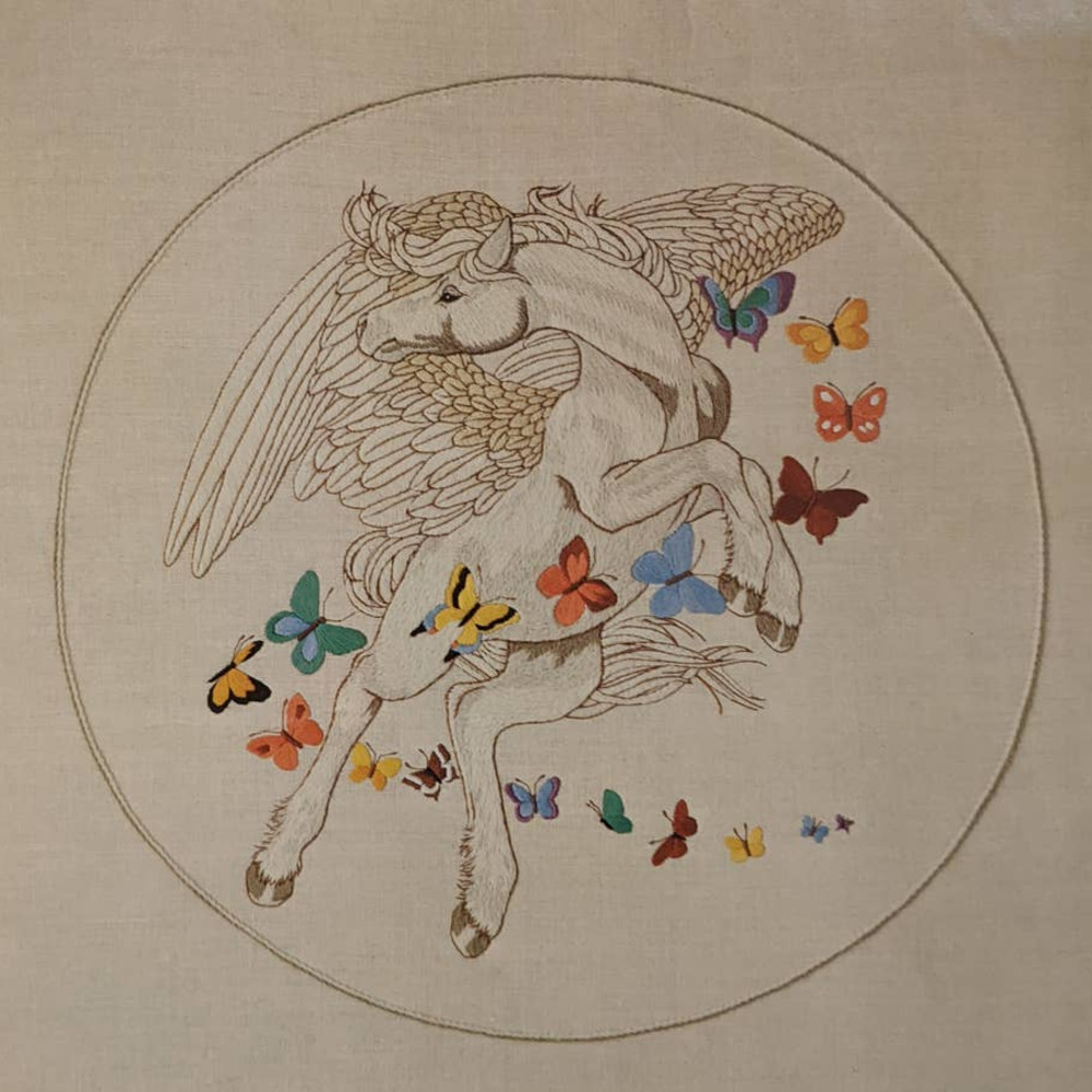 Vintage‎ Crewel Embroidery Kit "Pegasus and Butterflies" by Linda K Powell 1981